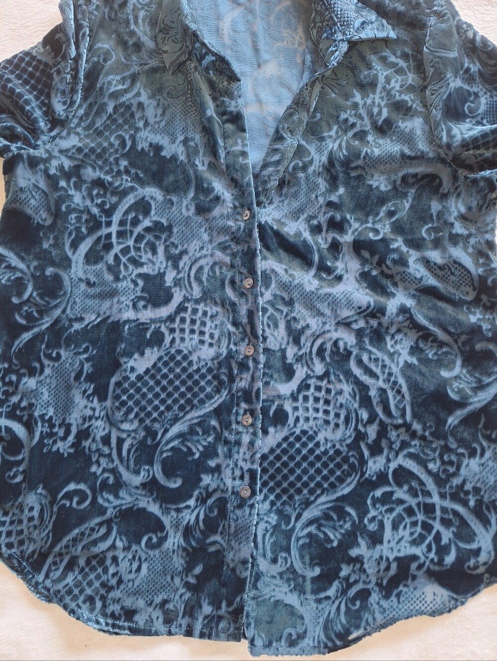 L'AGENCE Laurent Burnout Velvet Baroque Paisley Long Sleeve Blouse Size M - Picture 3 of 10